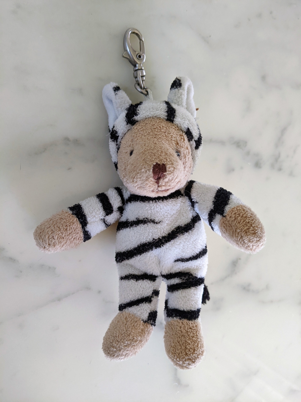 Adorable Plush White/Black Zebra Teddy Bear Keychain With Hoddie.